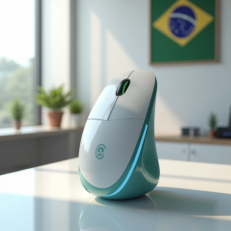 Mouses verticais com design inovador para 2025 em ambiente de escritório moderno.