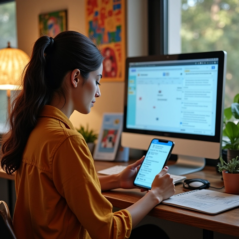 Mulher agendando mensagens no Telegram para otimizar comunicação.