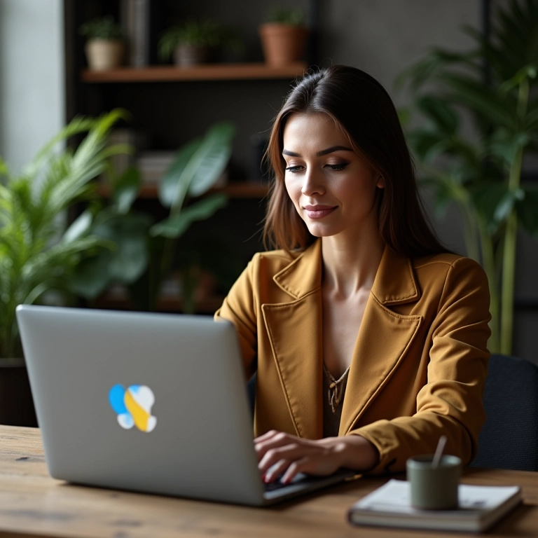 Mulher brasileira trabalhando, reforçando a autoridade da marca.