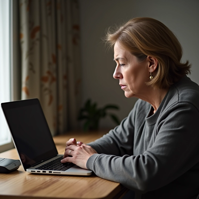 Mulher frustrada com dock station incompatível com seu notebook.
