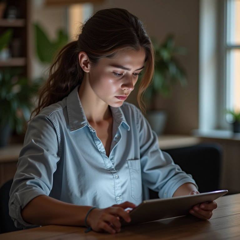 Mulher preocupada com aviso de segurança online.