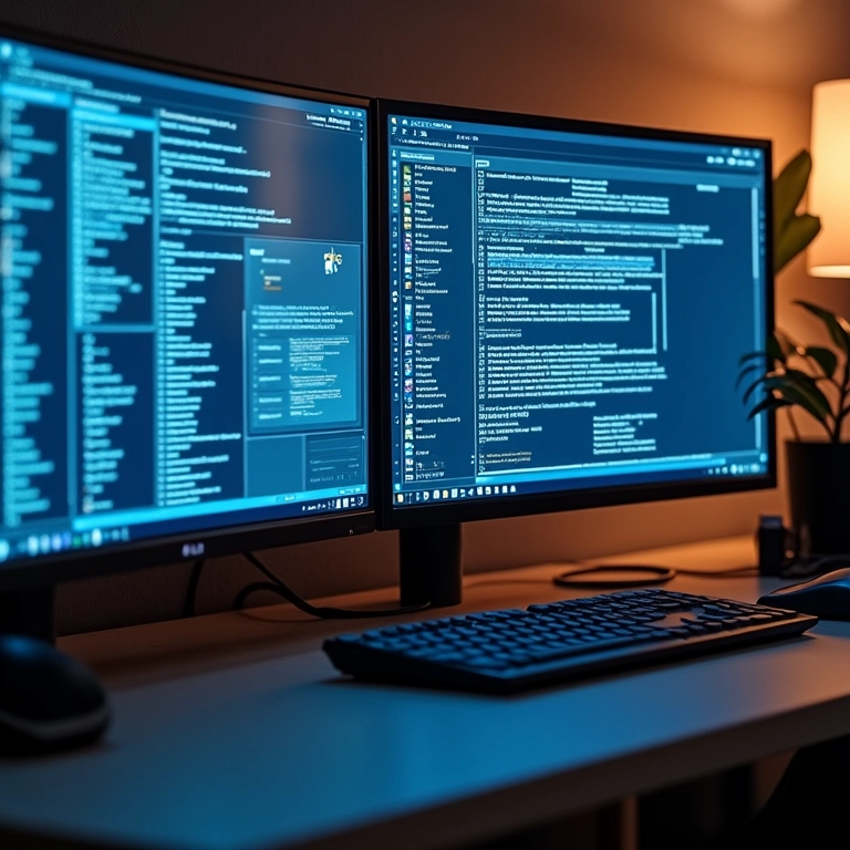 Múltiplas janelas organizadas em um monitor ultrawide, facilitando a multitarefa.