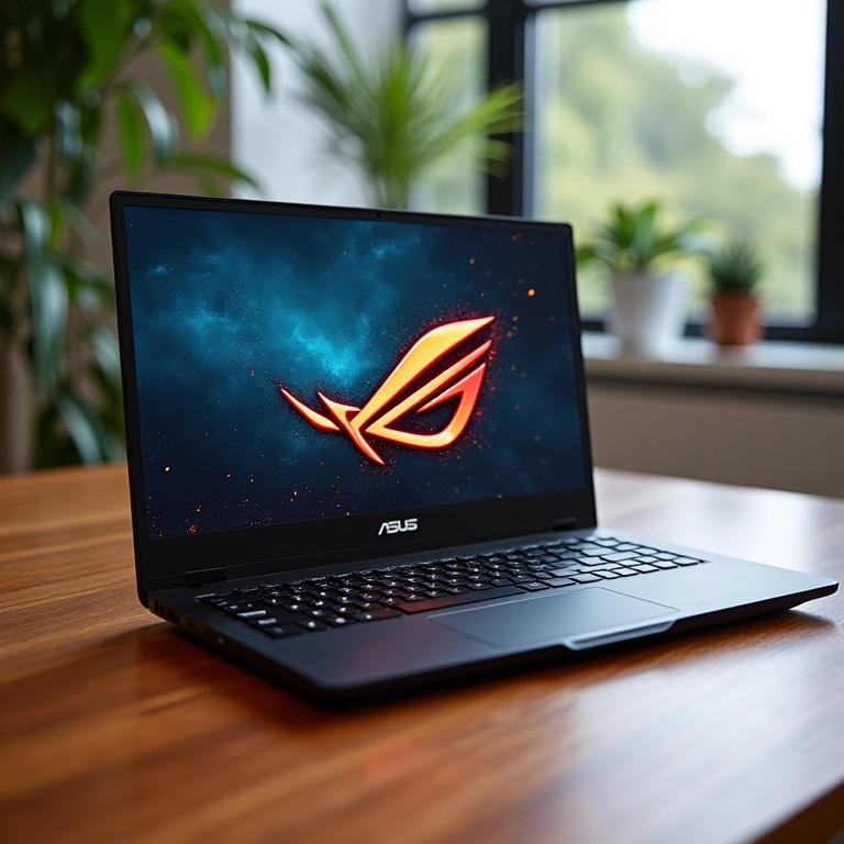 Notebook gamer ASUS ROG Zephyrus G16 em uso, design fino e leve.
