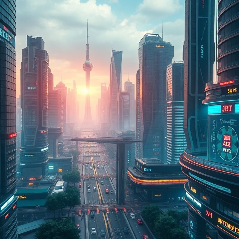 O futuro da compilação JIT: cidade futurista otimizada.