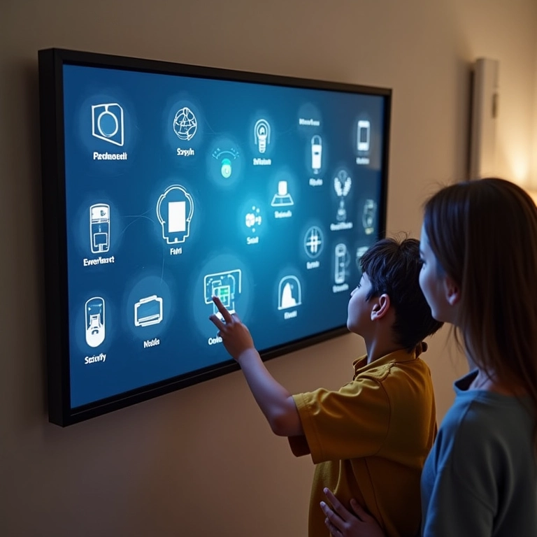 Painel de controle de casa inteligente mostrando dispositivos IoT.