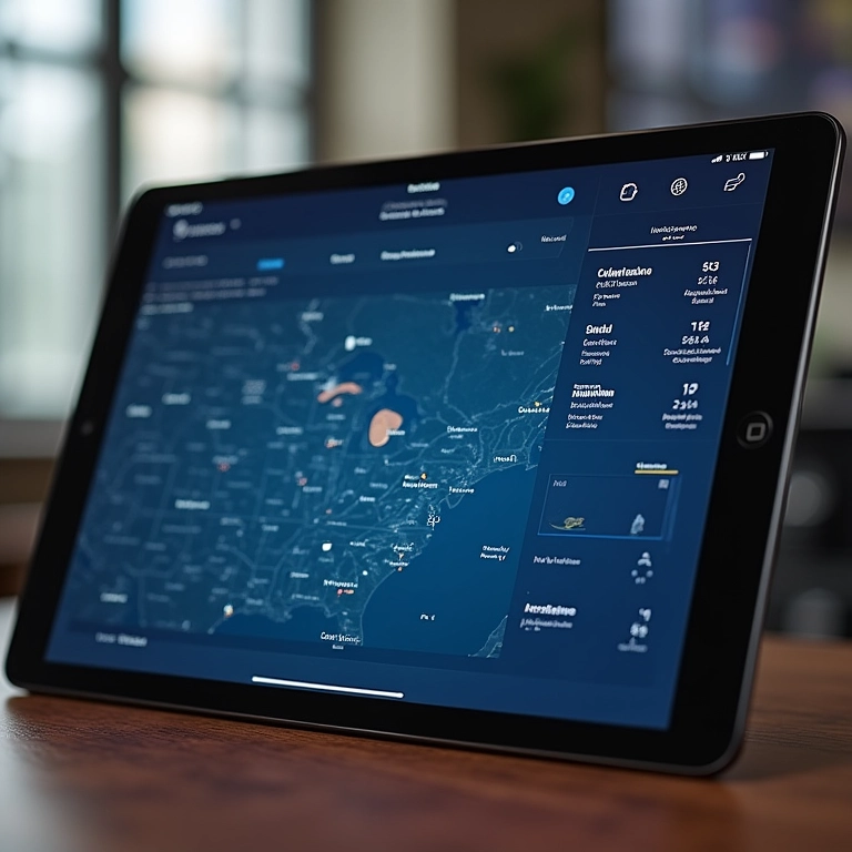 Painel de controle de hospedagem intuitivo e fácil de navegar em um tablet.