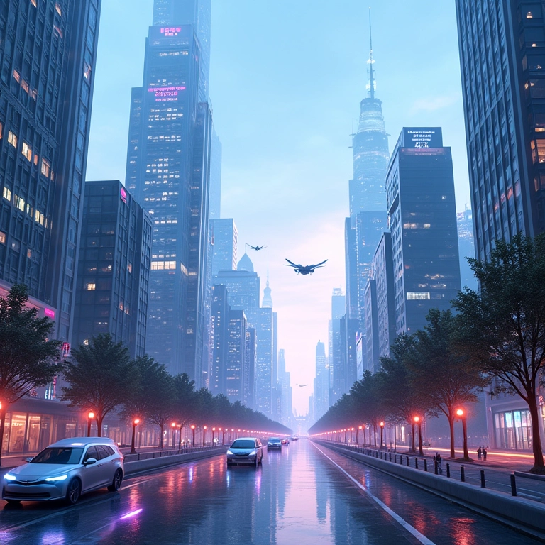 Paisagem urbana futurista com infraestrutura IoT avançada.