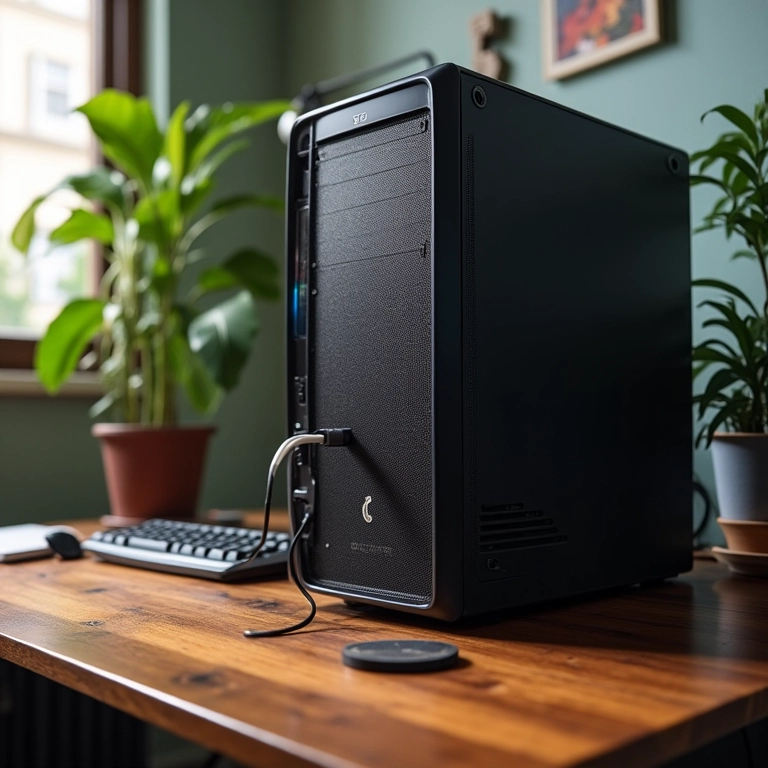 PC com ventilação obstruída por cabos e falta de espaço.