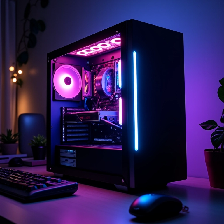 PC gamer com iluminação RGB vibrante controlada pelo software SignalRGB.