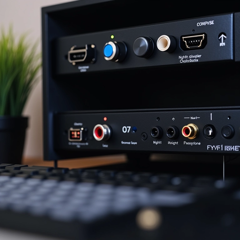 PC moderno mostrando várias opções de conexão para DACs e amplificadores de fone de ouvido.