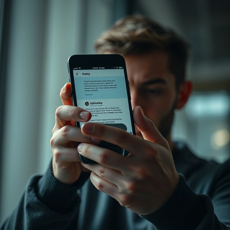 Pessoa apagando e-mail suspeito no celular.