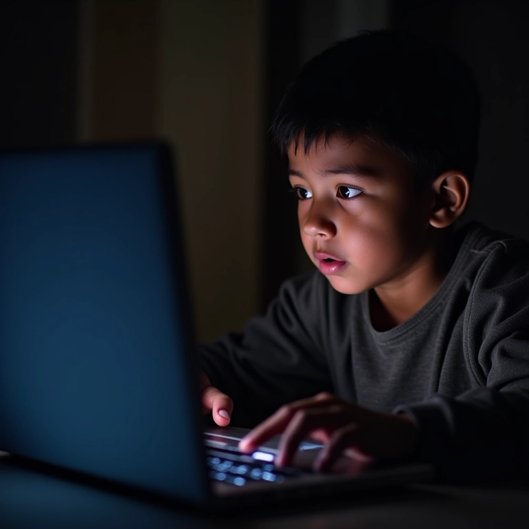 Pessoa assistindo conteúdo perturbador em um laptop com expressão de choque.