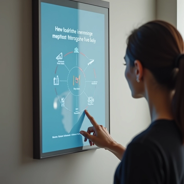 Pessoa interagindo com espelho inteligente mostrando dados de saúde.