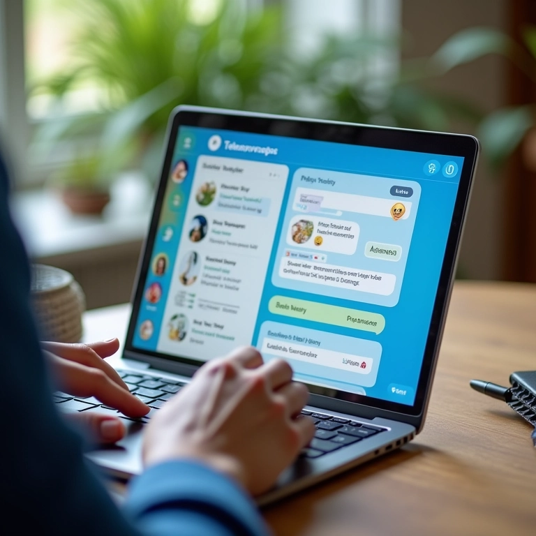 Pessoa organizando conversas no Telegram com pastas e etiquetas.