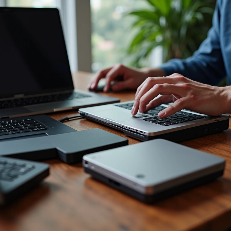 Pessoa testando a compatibilidade de um notebook com diferentes dock stations.