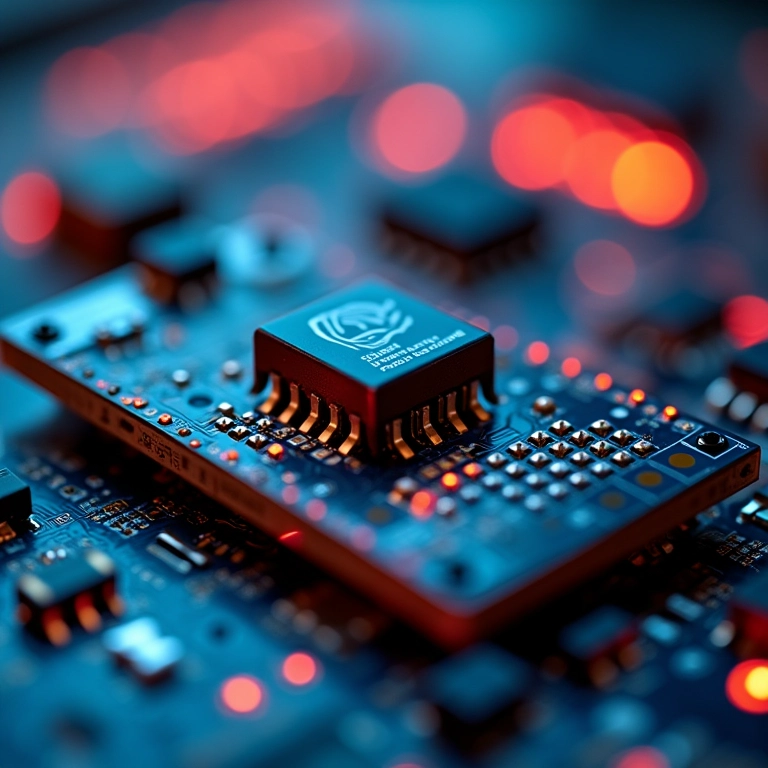 Placa de prototipagem com microcontrolador executando código MicroPython.