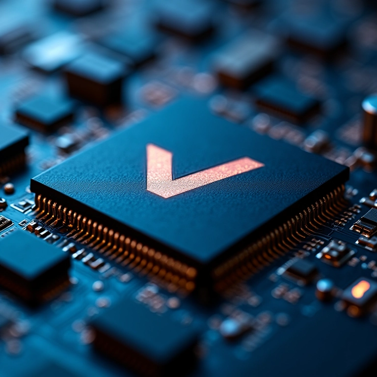 Placa de sistema embarcado com logo da linguagem V.