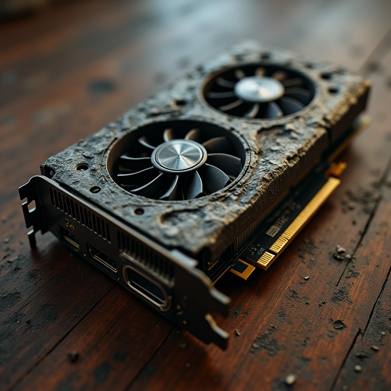 Placa de vídeo antiga com sinais de desgaste visíveis.