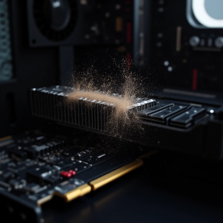 Placa de vídeo com acúmulo de poeira, indicando superaquecimento.