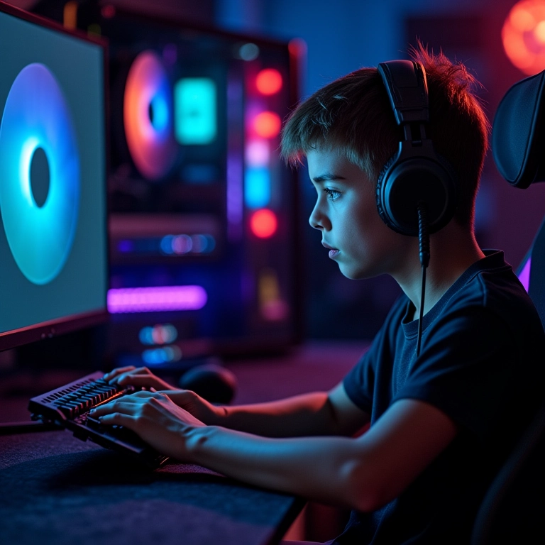 Placa de vídeo de alta performance instalada em PC gamer com sistema de resfriamento.