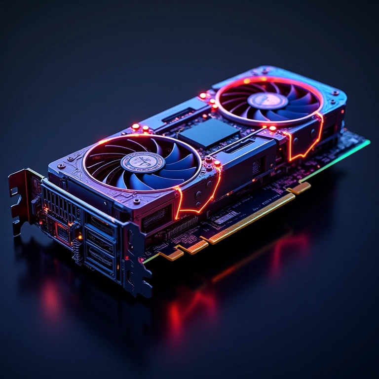 Placa de vídeo (GPU) com circuitos complexos.