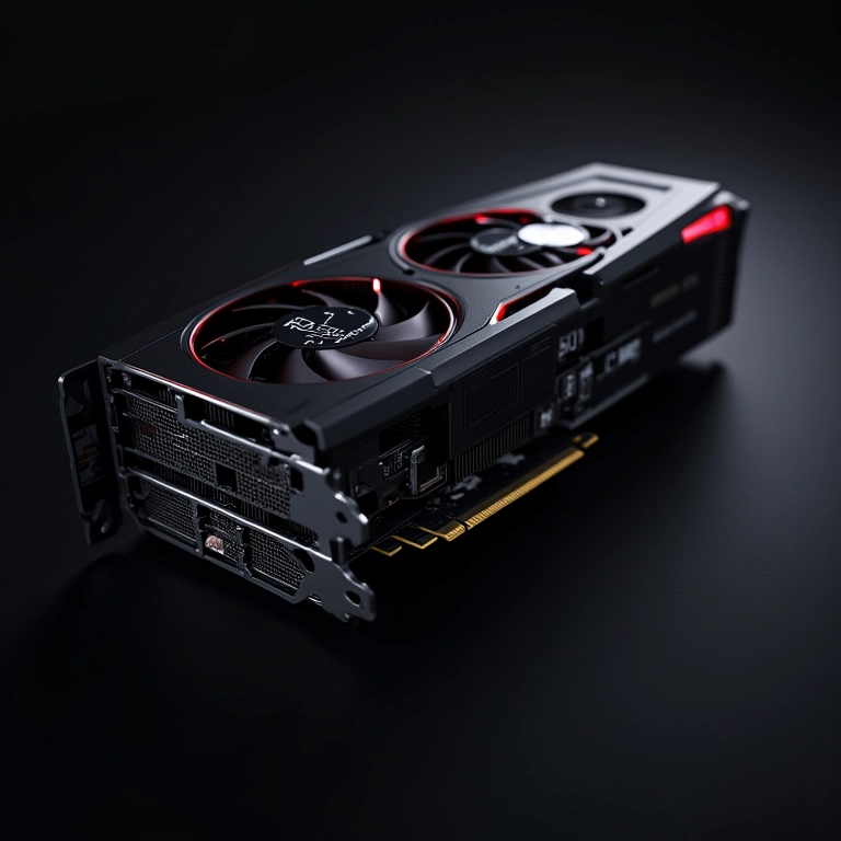 Placa de vídeo (GPU) de alto desempenho com sistema de resfriamento visível, acelerando o processamento de dados.