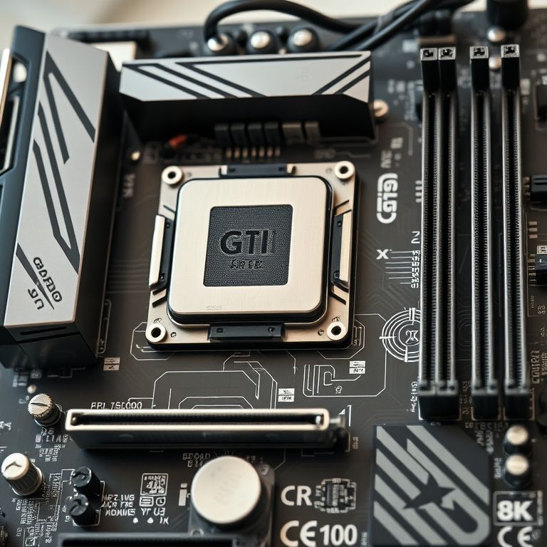 Placa-mãe com CPU e GPU instalados, mostrando compatibilidade.