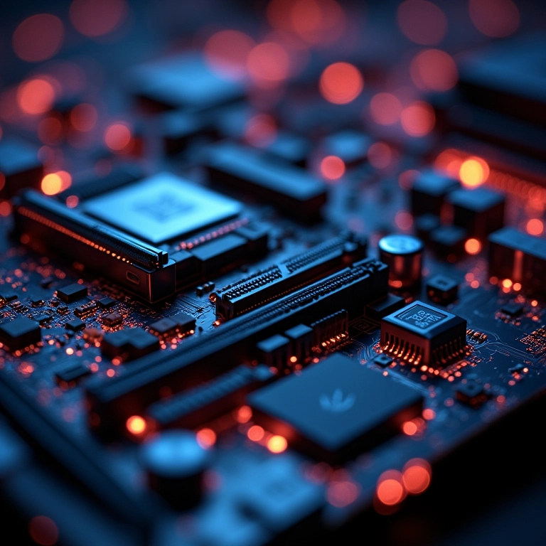 Placa-mãe de alta performance com diversos componentes.