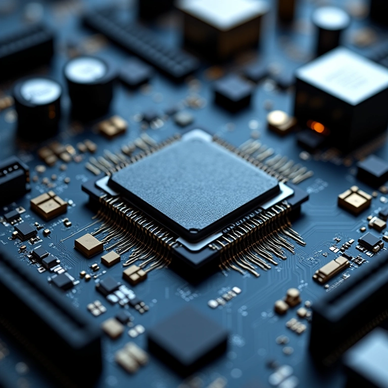 Placa mãe de computador moderna com chip BIOS/UEFI em destaque.