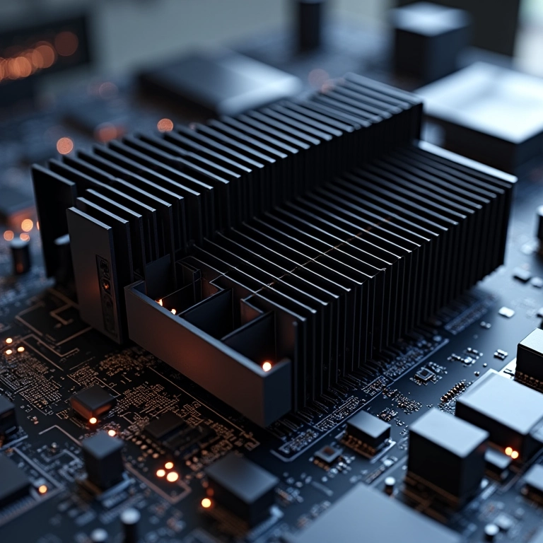 Placa-mãe moderna com grandes dissipadores para PC sem ventoinha.