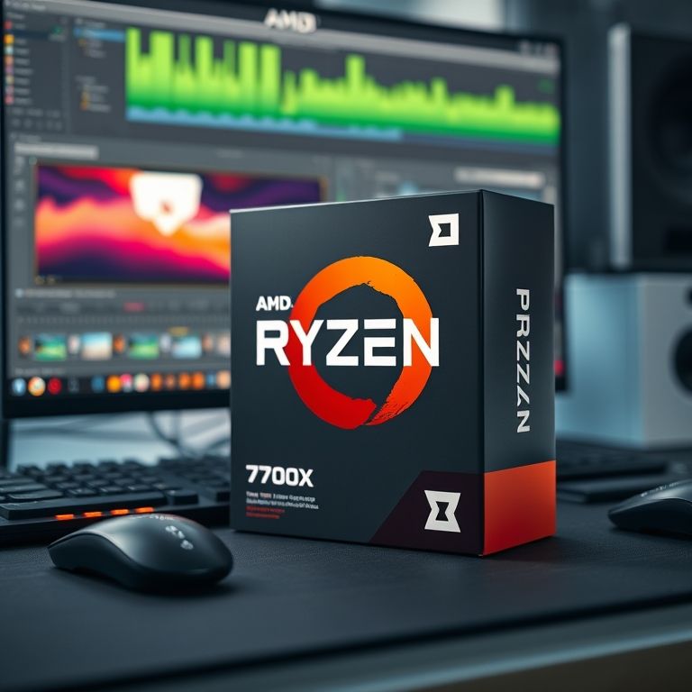 Processador AMD Ryzen 7 7700X em ambiente de edição.