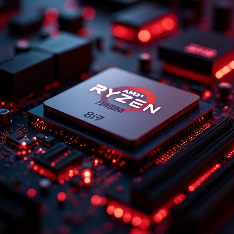 Processador AMD Ryzen 7 em uma placa-mãe de alto desempenho.