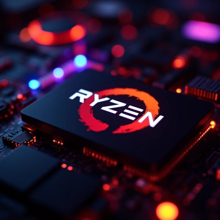 Processador AMD Ryzen 9 7950X3D com iluminação temática de jogos.
