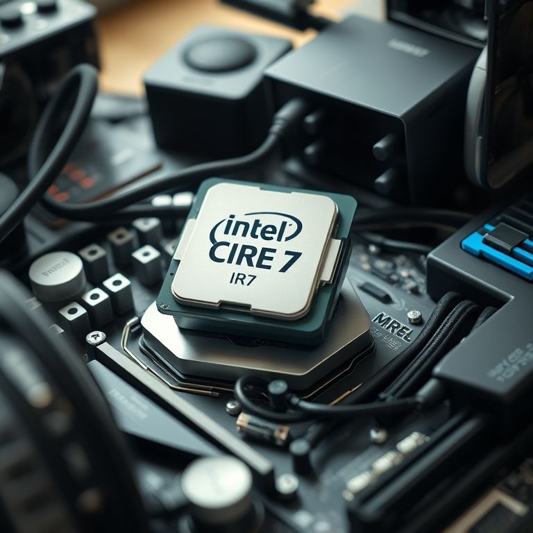 Processador Intel Core i7 em uma placa-mãe para streaming.