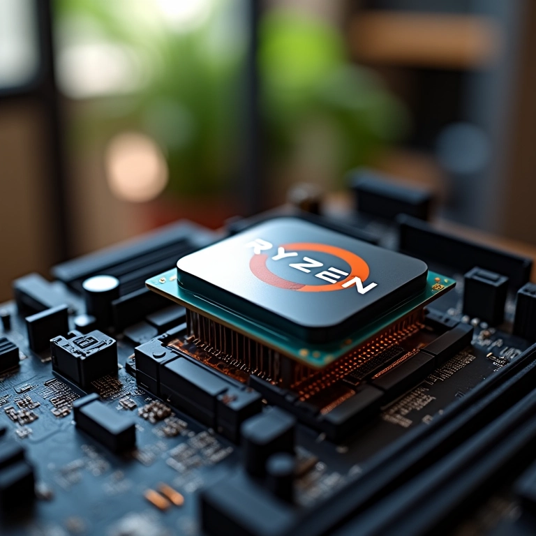 Processador Ryzen 5 5600 em placa-mãe moderna, destaque para detalhes da CPU.