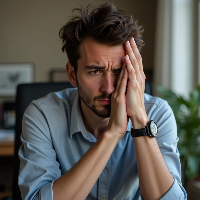 Profissional frustrado com a lentidão do upload na nuvem.