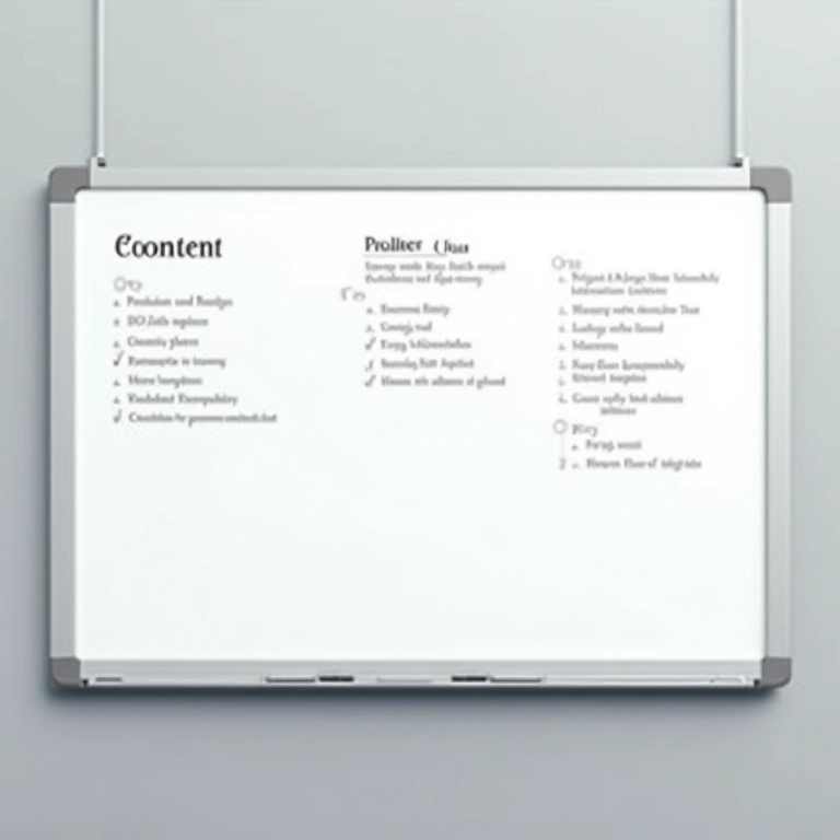 Quadro branco com estrutura de tópicos e subtópicos bem organizada.