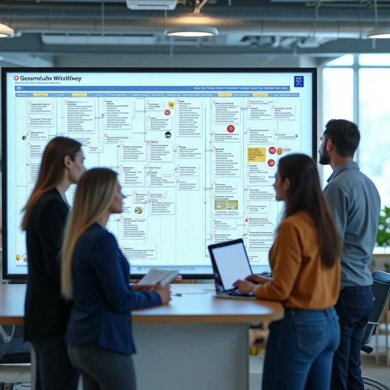 Quadro Kanban visualizando o fluxo de trabalho.