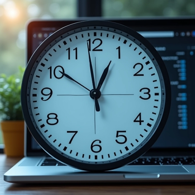 Relógio com várias mãos mostrando intervalos de tempo sobre site.