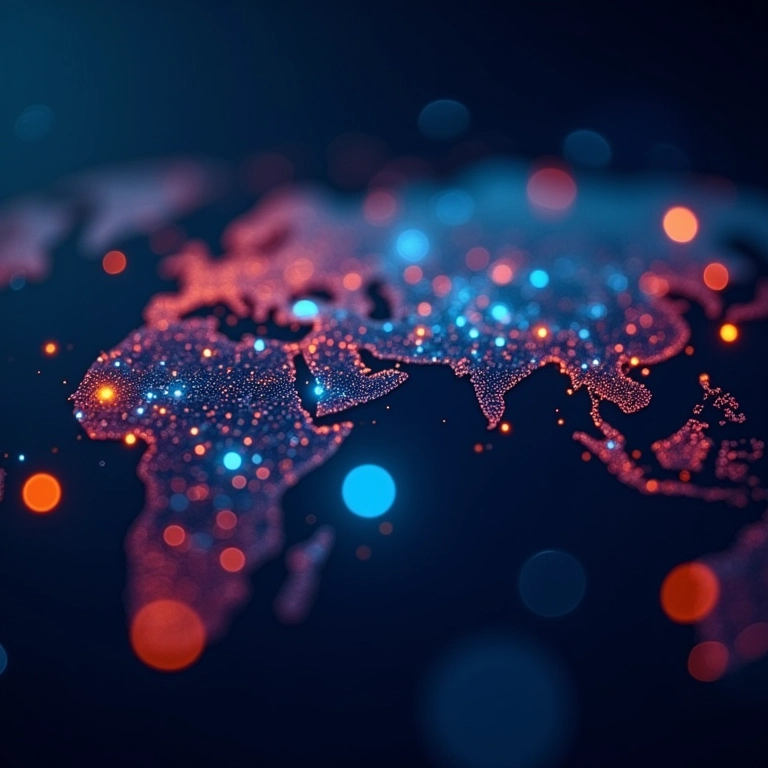 Representação visual da Internet das Coisas conectando dispositivos diversos.