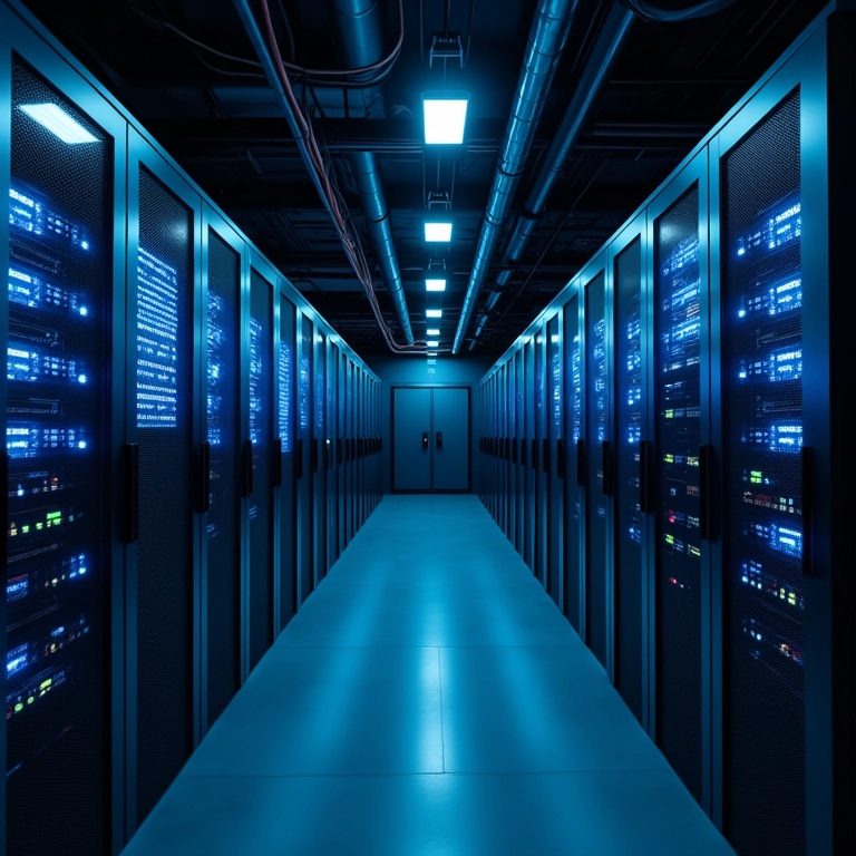 Sala de servidores segura com firewalls.