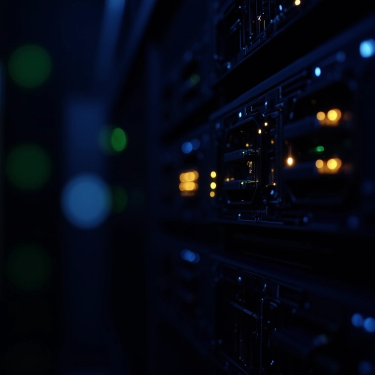 Servidor com luzes piscando, representando as vantagens do QUIC.