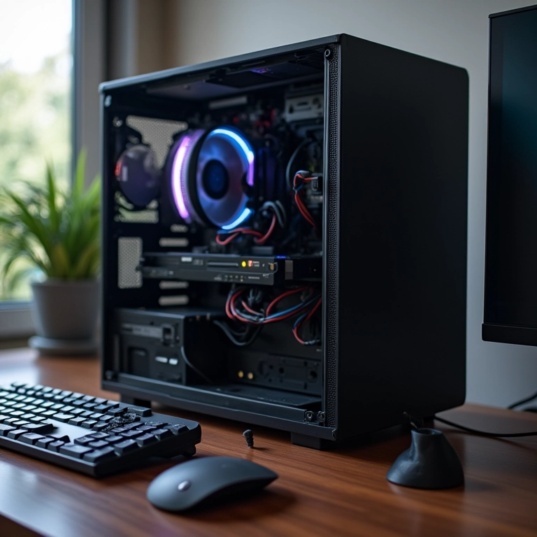 Setup de PC com cabos organizados, transmitindo organização e limpeza.