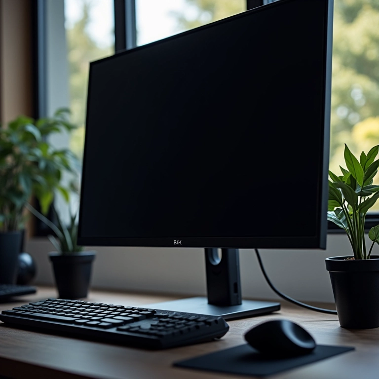 Setup de PC estiloso e profissional com cabos organizados.