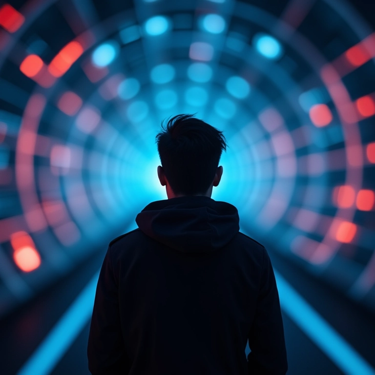 Silhueta em um túnel digital representando o anonimato.