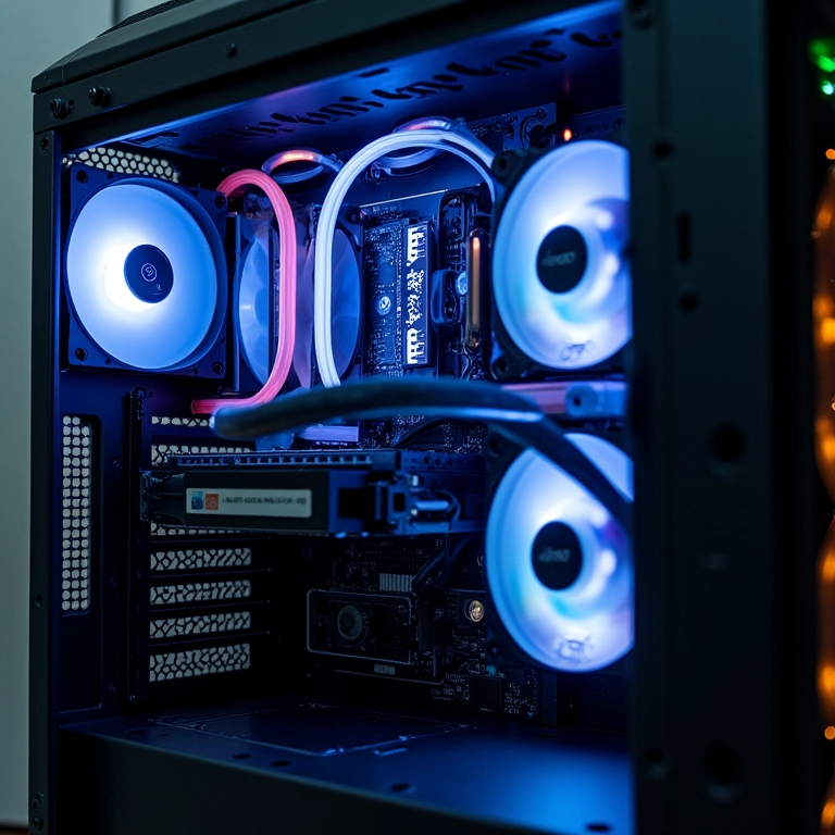 Sistema de refrigeração líquida em um PC.