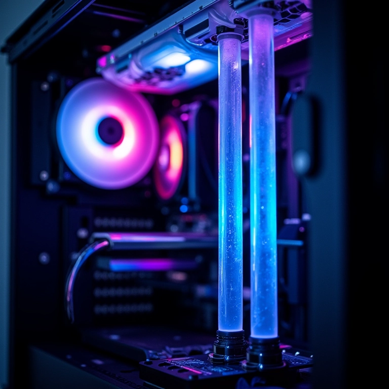 Sistema de watercooling resfriando um PC gamer.