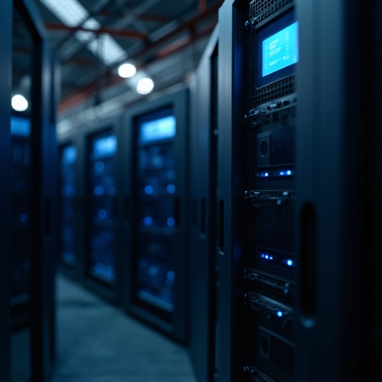 Sistemas UPS garantindo energia contínua em data center.