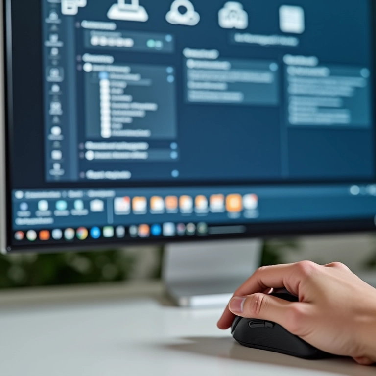 Software de personalização de mouse ergonômico em tela de computador.