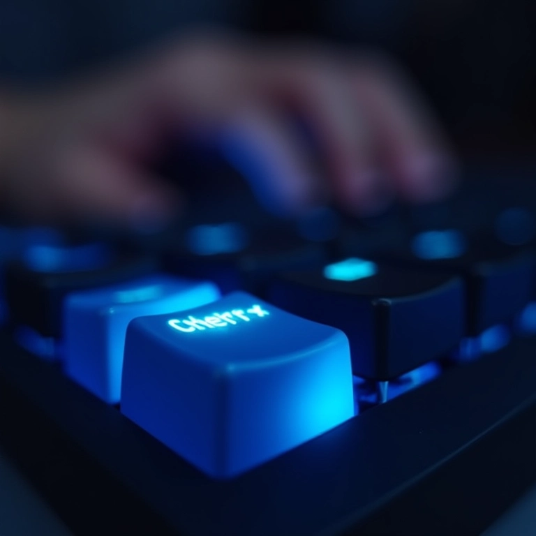 Switch Cherry MX Blue iluminado em um teclado mecânico.